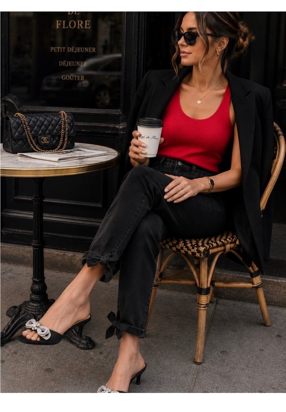 rag & bone Black Bow Hem Ankle Jeans 26 Quiet Luxury Paris Café Chic High Rise